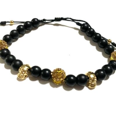 Pulsera de Cuarzo Piedra Volcánica con Calaveras de Rodio y Micro Pavé