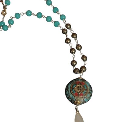 Collar de Resina y Hematita Morado con Dije de Turquesa y Cristal Austriaco