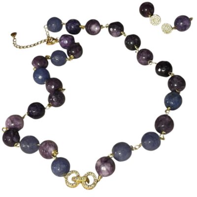 Juego de Collar y Aretes de Amatista con Zircon y Micro Pavé