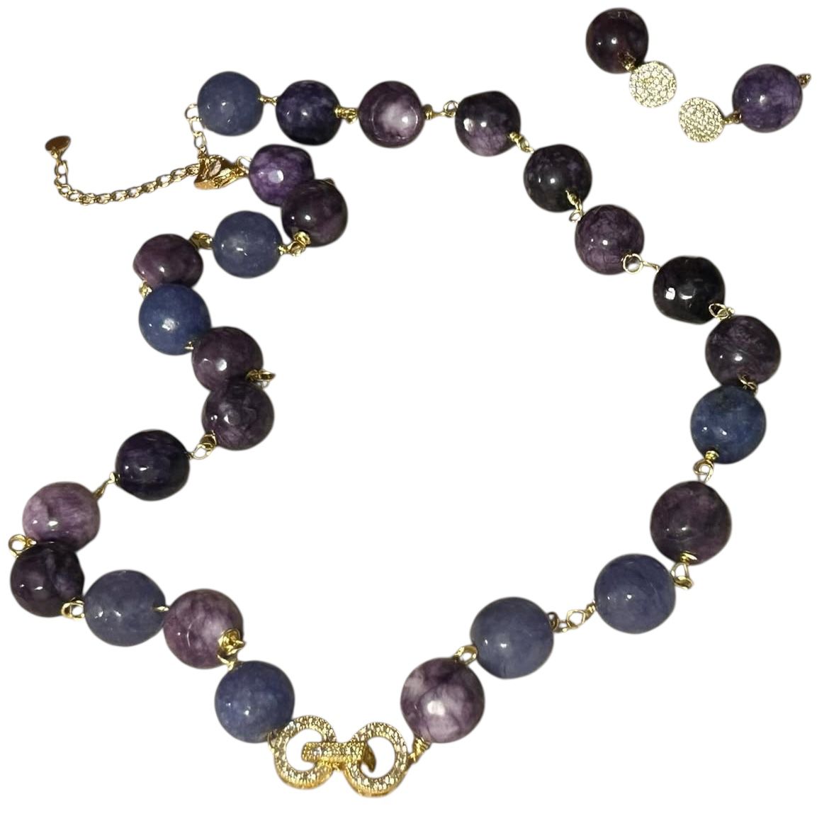 Juego de Collar y Aretes de Amatista con Zircon y Micro Pavé