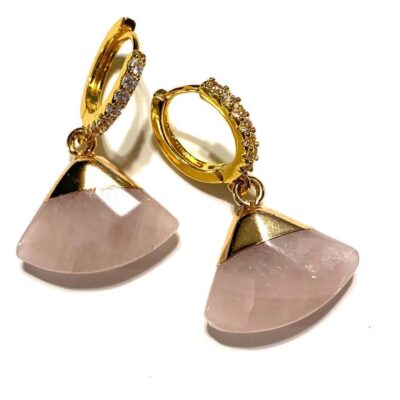 Aretes de Rodio con Zircón y Cuarzo Rosa