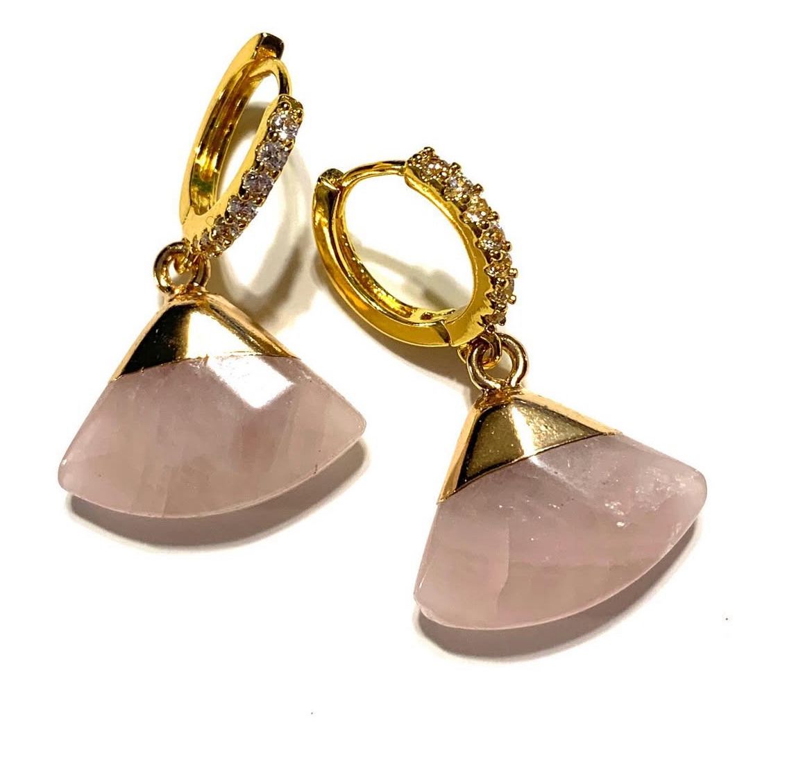 Aretes de Rodio con Zircón y Cuarzo Rosa