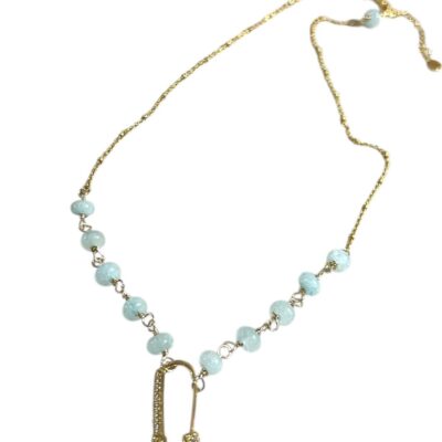 Collar de Cuarzo Ágata Azul Claro con Dije de Micro Pavé y Zircon