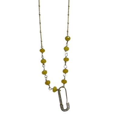 Collar de Cuarzo Ágata Amarillo con Dije de Micro Pavé y Zircon