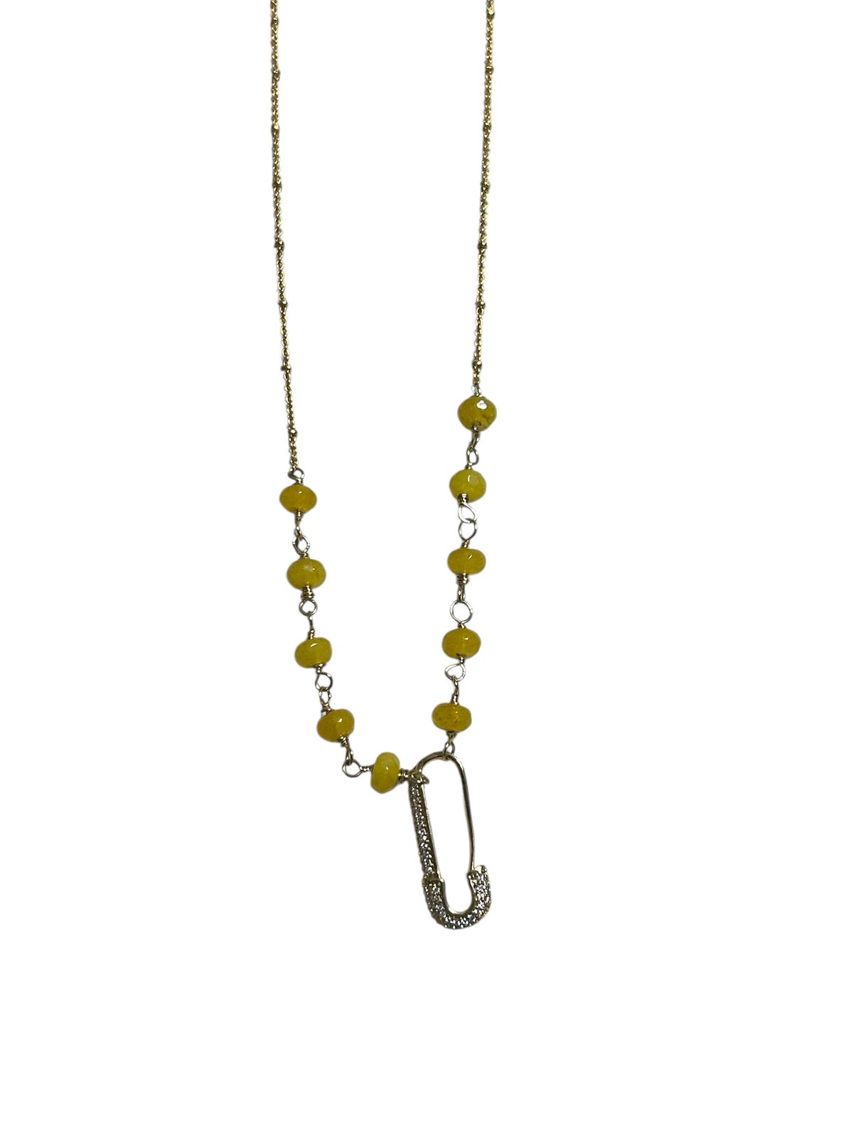 Collar de Cuarzo Ágata Amarillo con Dije de Micro Pavé y Zircon