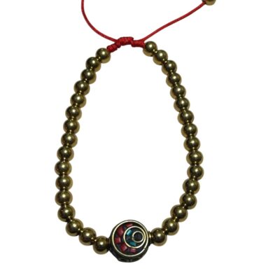 Pulsera de Pirita con Dije de Turquesa y Coral en Hilo Italiano