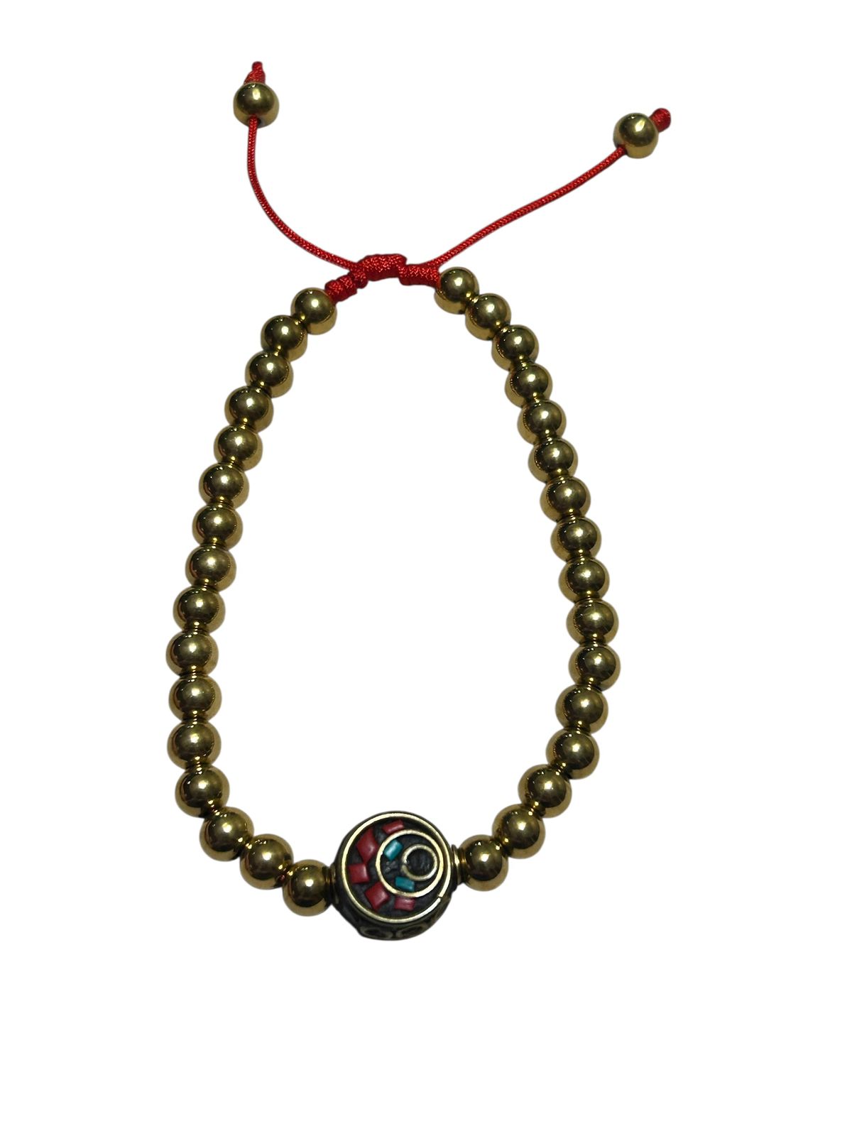 Pulsera de Pirita con Dije de Turquesa y Coral en Hilo Italiano