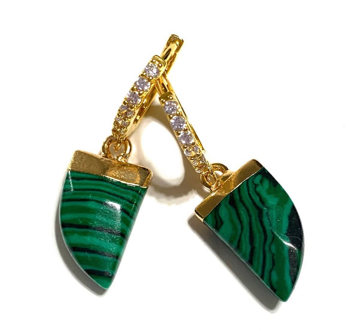 Aretes de Rodio con Zircón y Cuarzo Malaquita