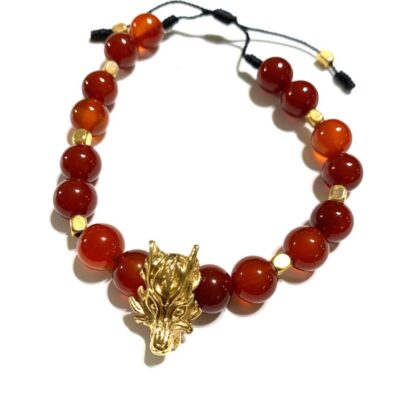 Pulsera de Cuarzo Cornalina con Dragón en Chapa de Oro
