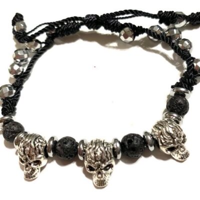 Pulsera de Cuarzo Hematita con Calavera de Pewter