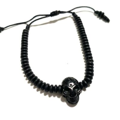 Pulsera de Cuarzo Ónix con Calavera de Rodio