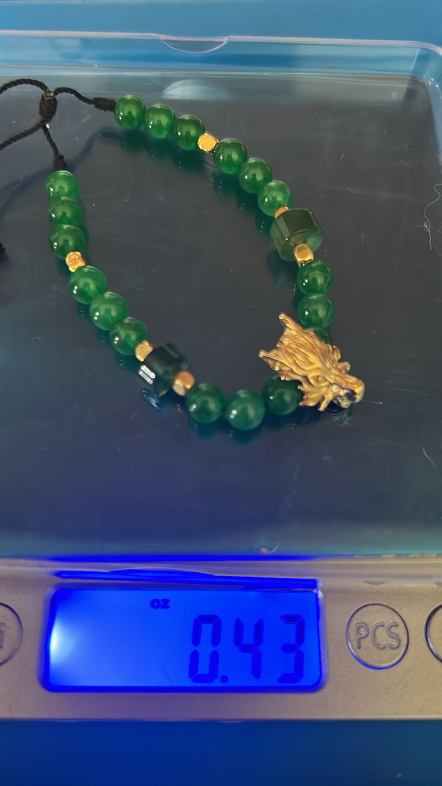 Pulsera de Cuarzo Jade Chino con Dragón en Chapa de Oro - Image 2