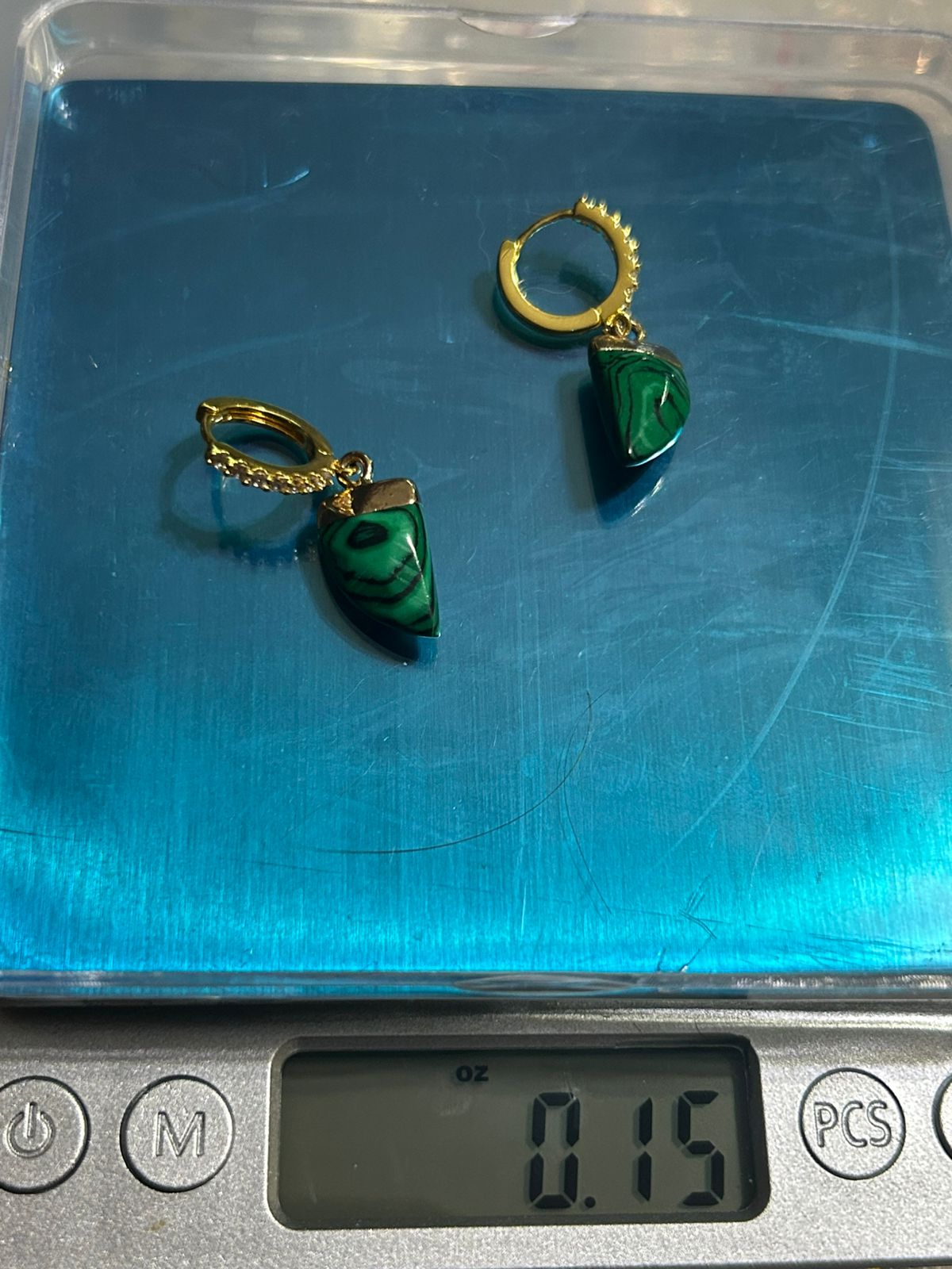 Aretes de Rodio con Zircón y Cuarzo Malaquita - Image 2