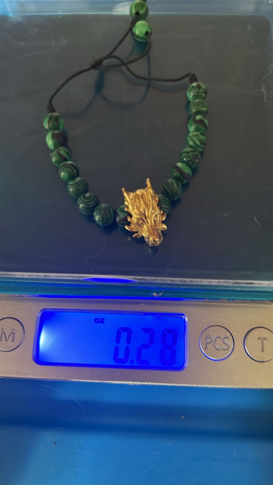 Pulsera de Cuarzo Malaquita con Dragón en Chapa de Oro - Image 2