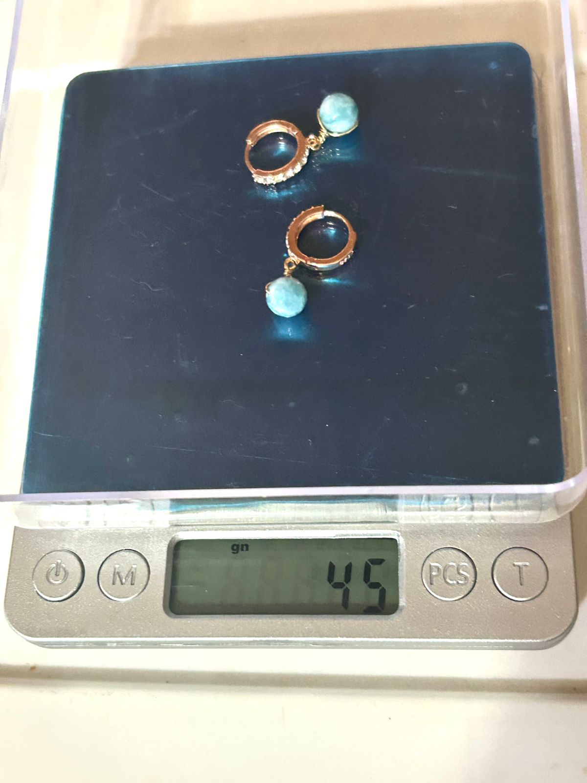 Juego de Collar y Aretes de Cuarzo Amazónica con Dije de Ojo - Image 3