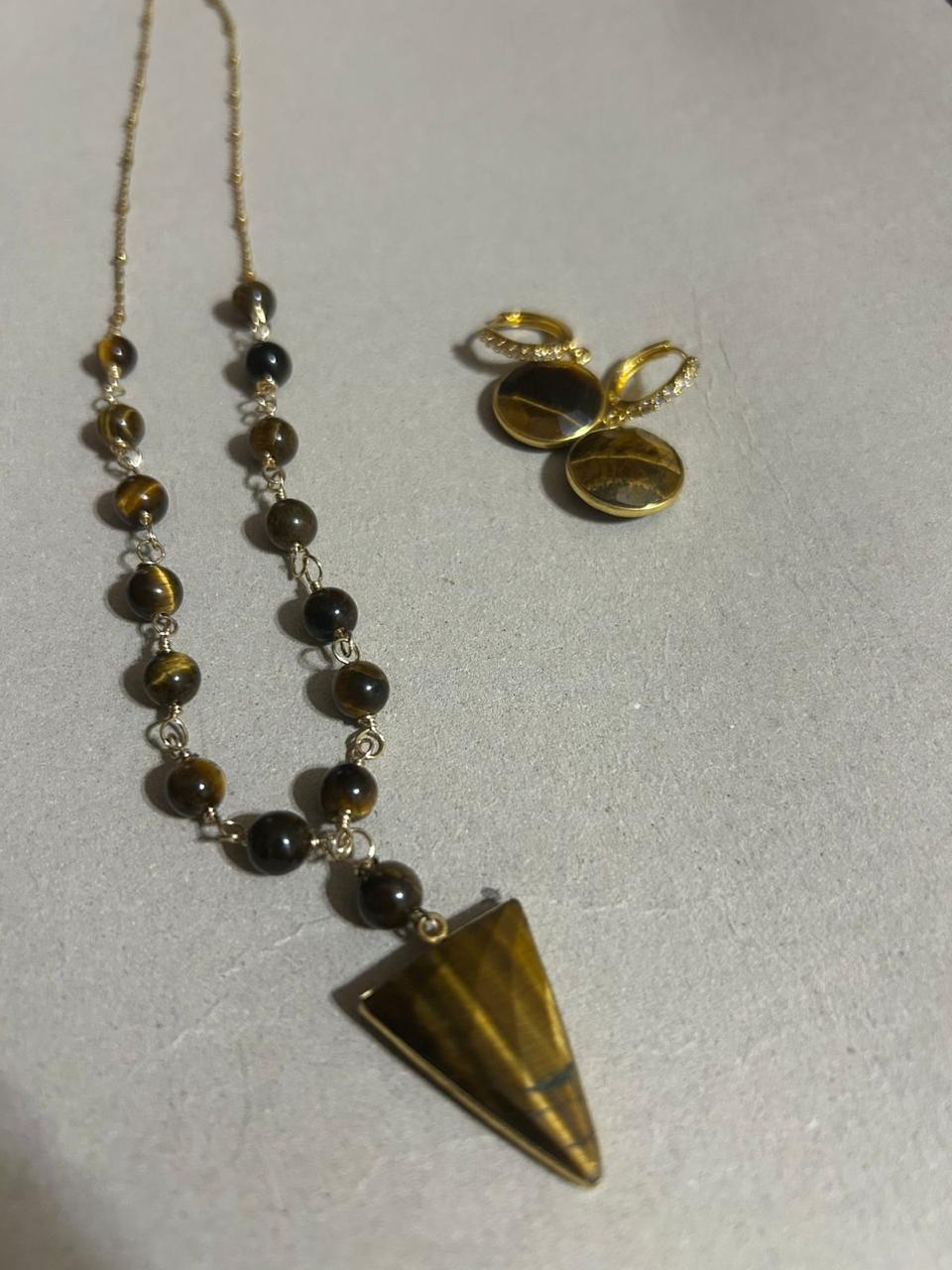 Juego de Collar y Aretes de Cuarzo de Ojo y Cuarzo de Tigre - Image 4