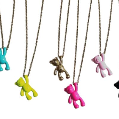 Collar de Osito Esmaltado con Cadena de Acero