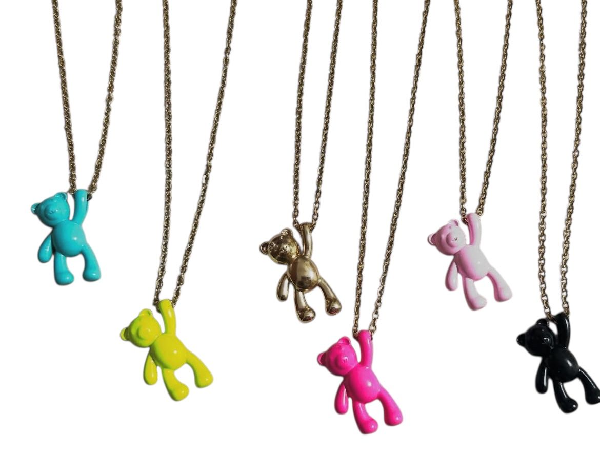 Collar de Osito Esmaltado con Cadena de Acero