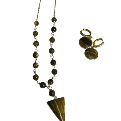 Juego de Collar y Aretes de Cuarzo de Ojo y Cuarzo de Tigre