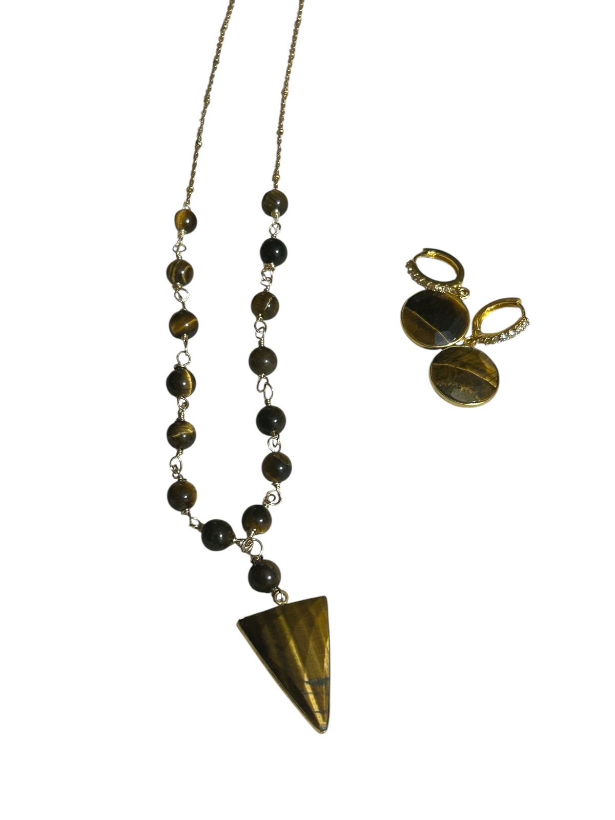 Juego de Collar y Aretes de Cuarzo Amazónica con Dije de Ojo