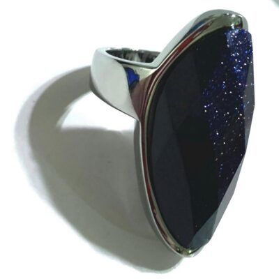 Anillo en Acero Inoxidable con Cuarzo Aventurina Galaxia Azul – Talla #8