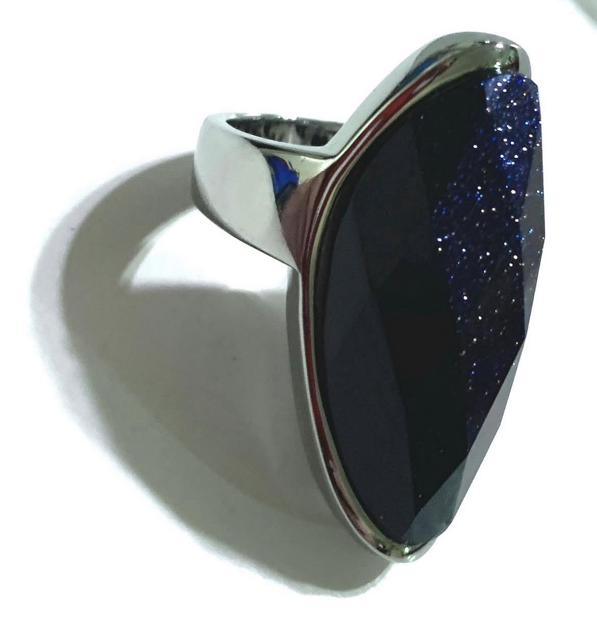 Anillo en Acero Inoxidable con Cuarzo Aventurina Galaxia Azul – Talla #8