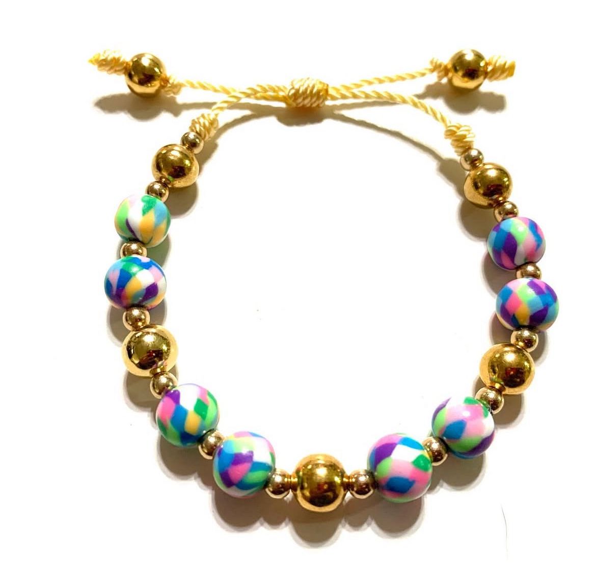 Pulsera de Resina Suave con Cuentas de Baño de Oro y Hilo de Nylon