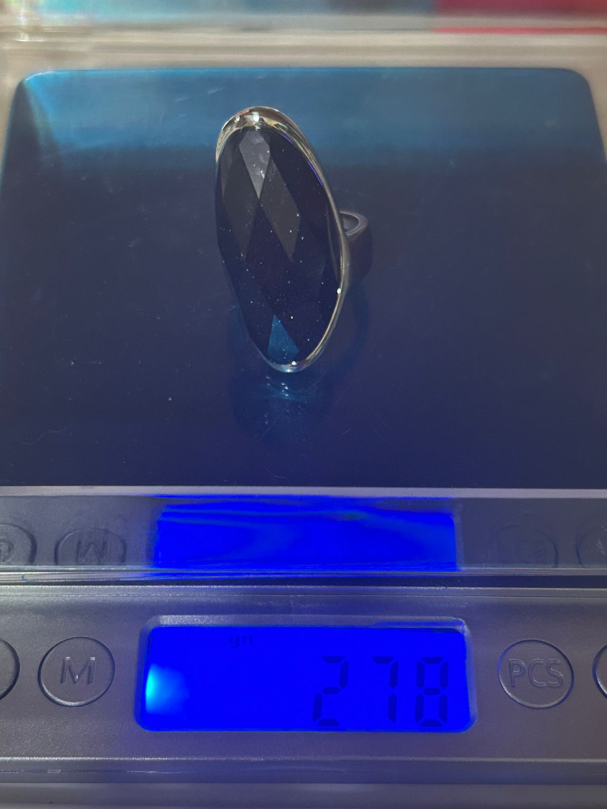 Anillo en Acero Inoxidable con Cuarzo Aventurina Galaxia Azul – Talla #8 - Image 2