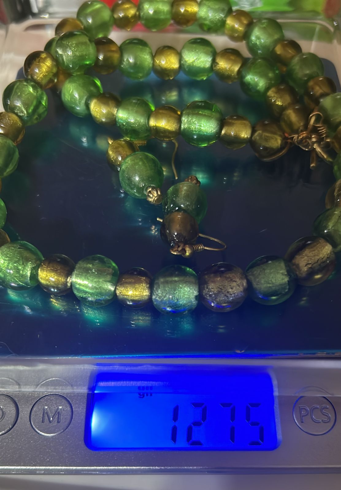 Juego de Collar y Aretes de Cristal de Murano Verde con Baño de Oro - Image 5