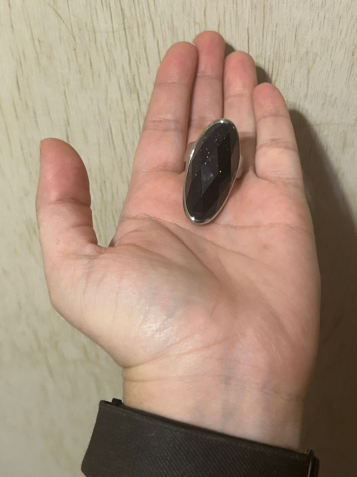 Anillo en Acero Inoxidable con Cuarzo Aventurina Galaxia Azul – Talla #8 - Image 3