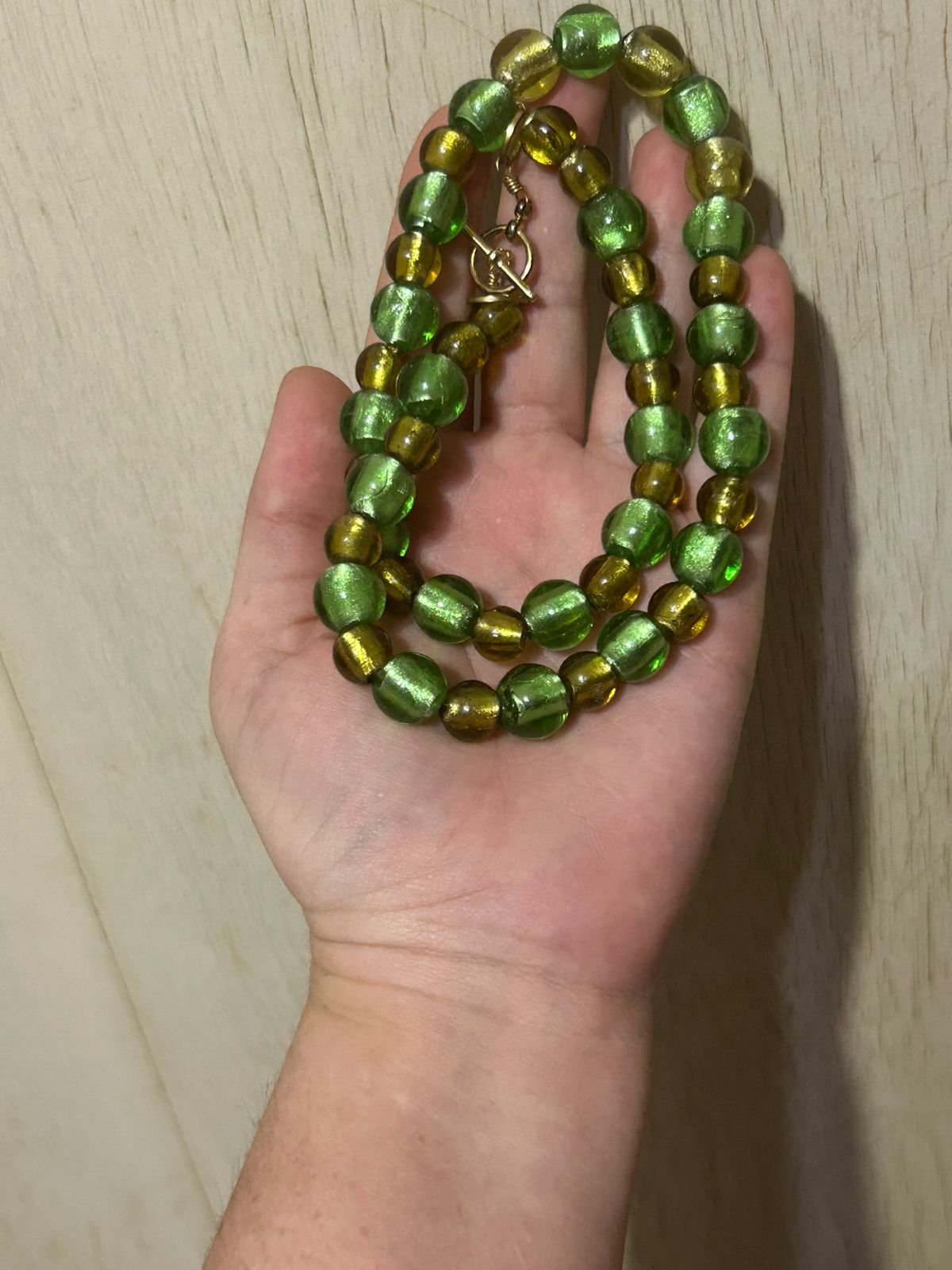 Juego de Collar y Aretes de Cristal de Murano Verde con Baño de Oro - Image 4