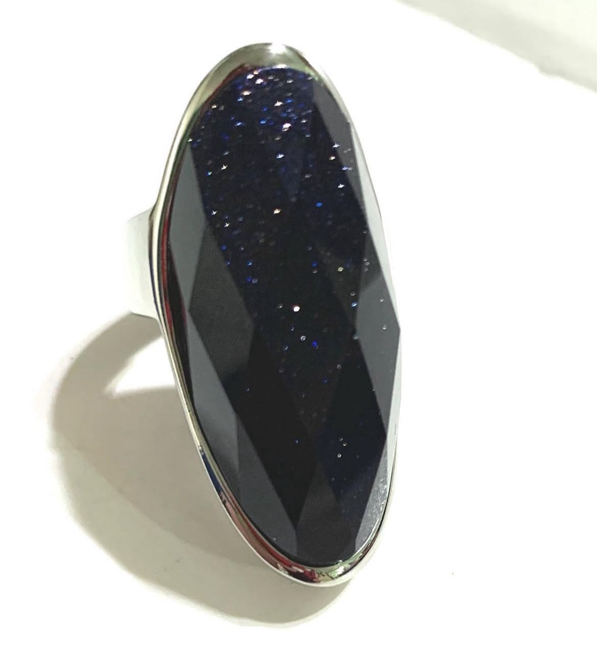 Anillo en Acero Inoxidable con Cuarzo Aventurina Galaxia Azul – Talla #8 - Image 4